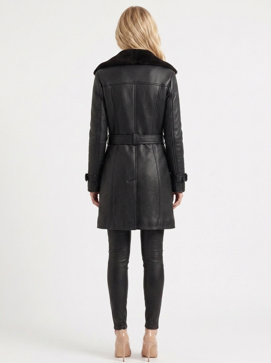 Nellie | Faux Leather Shearling Collar Coat