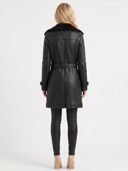 Nellie | Faux Leather Shearling Collar Coat