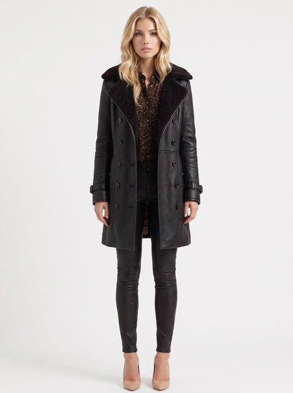 Nellie | Faux Leather Shearling Collar Coat