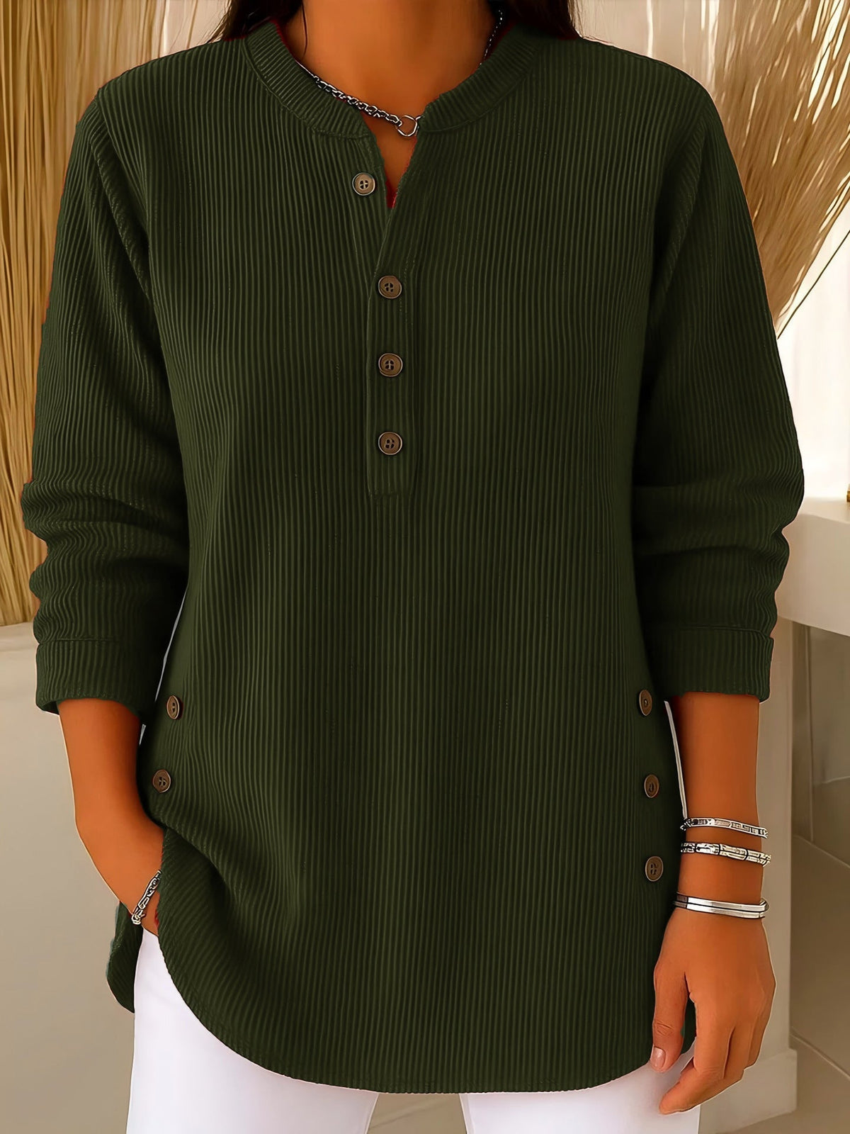 Renae | Ribbed Knit Button Detail Tunic