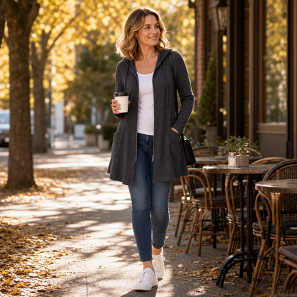 Zoe | Hooded Longline Full Zip Jacket