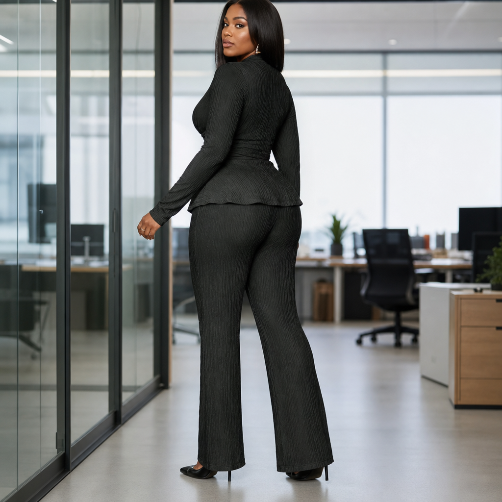 Molly | Pleated Waist Flared Leg Top & Trousers Set