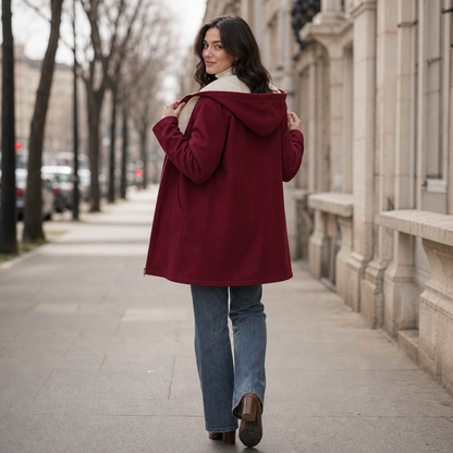 Rebecca | Faux Fleece Lined Hooded Mid Length Jacket