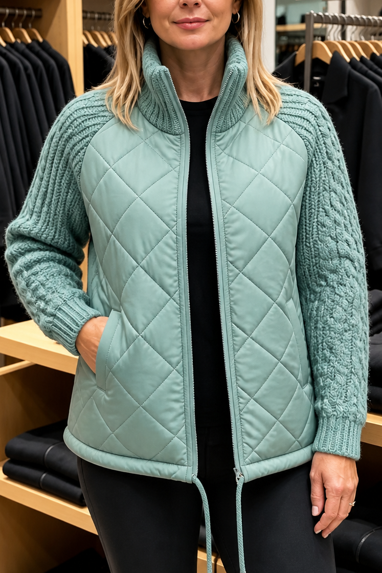 Rosalie | Knit-Panel Quilted Patchwork Puffer Jacket