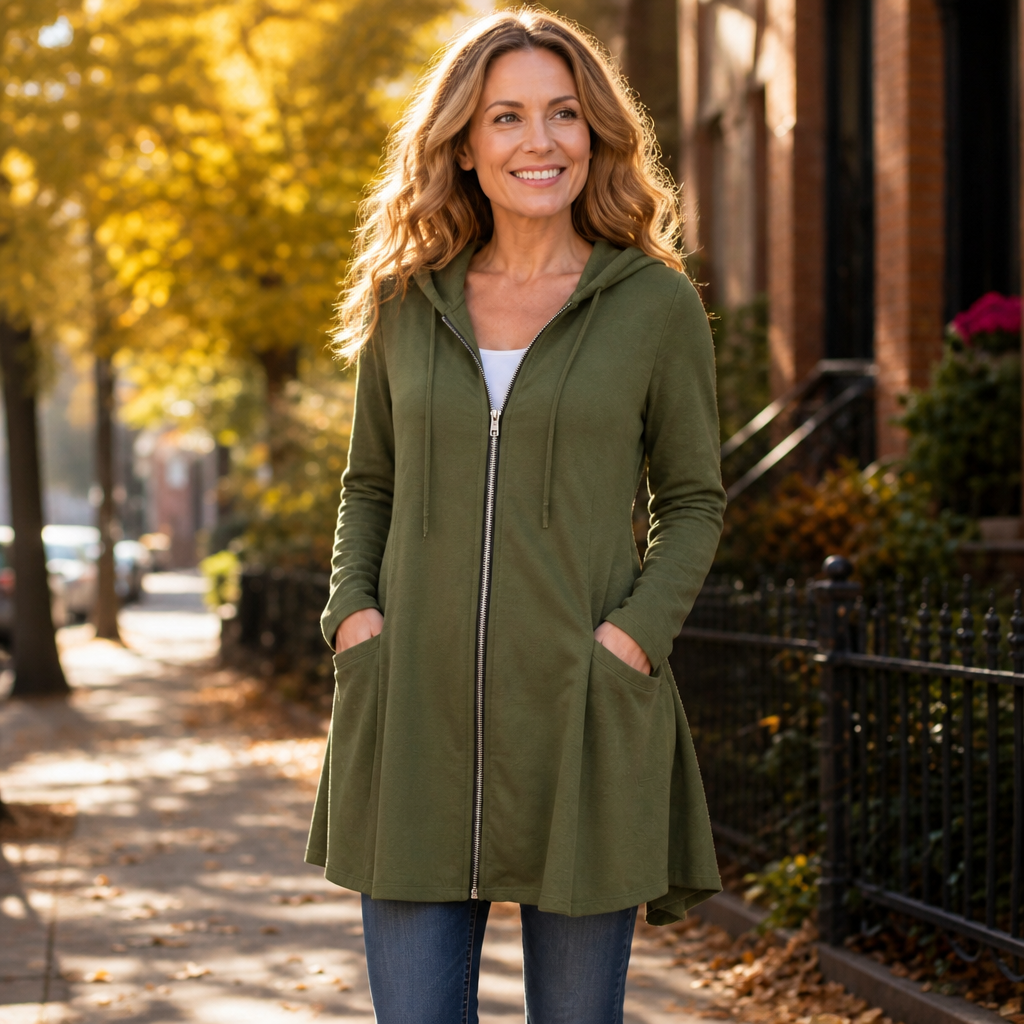 Zoe | Hooded Longline Full Zip Jacket
