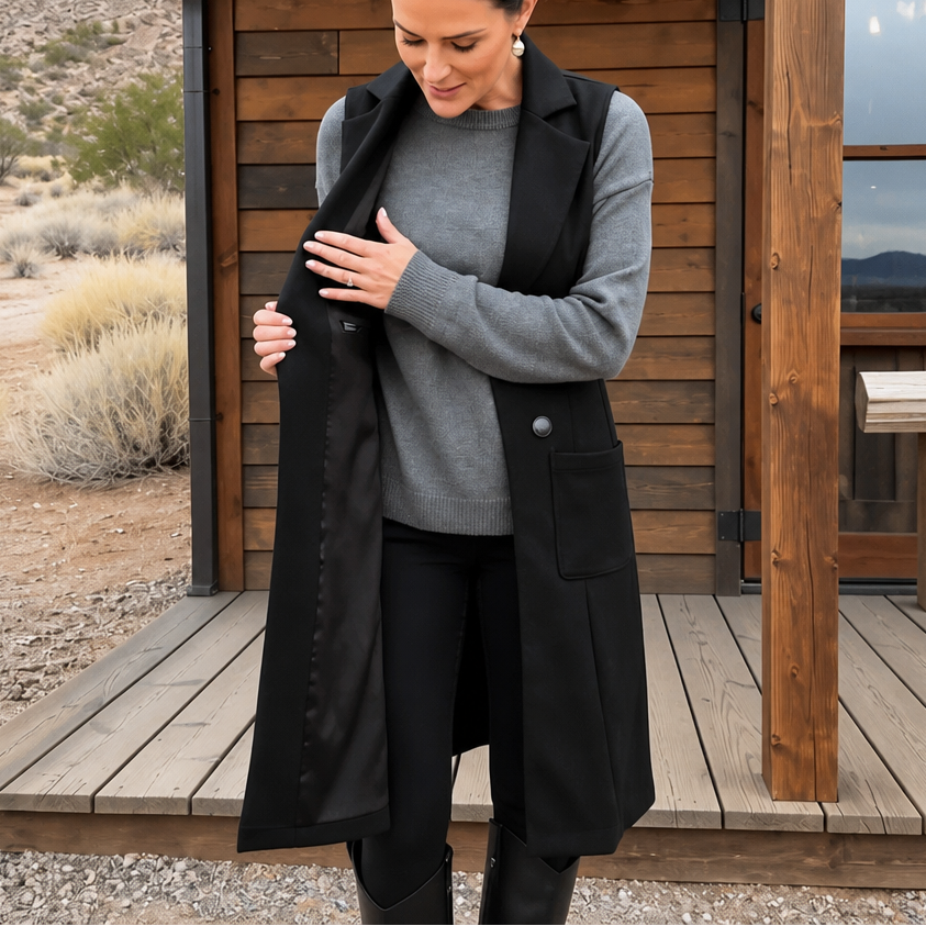 Grace | Long Double Breasted Faux Suede Vest