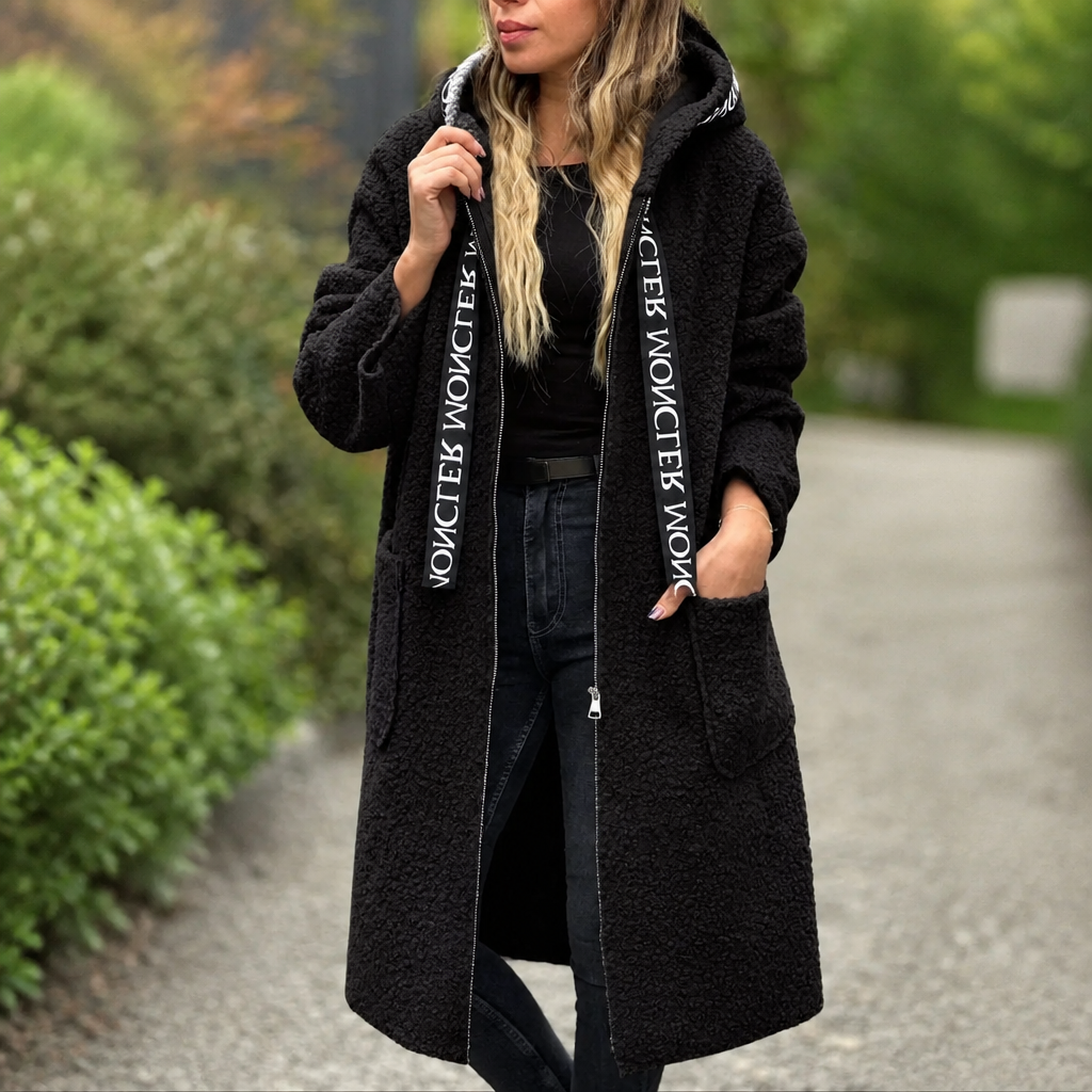 Rachel | Hooded Zip Front Long Coat
