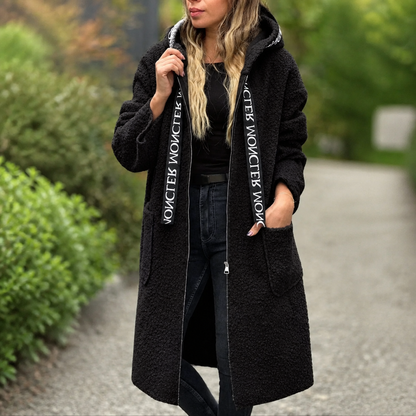 Rachel | Hooded Zip Front Long Coat