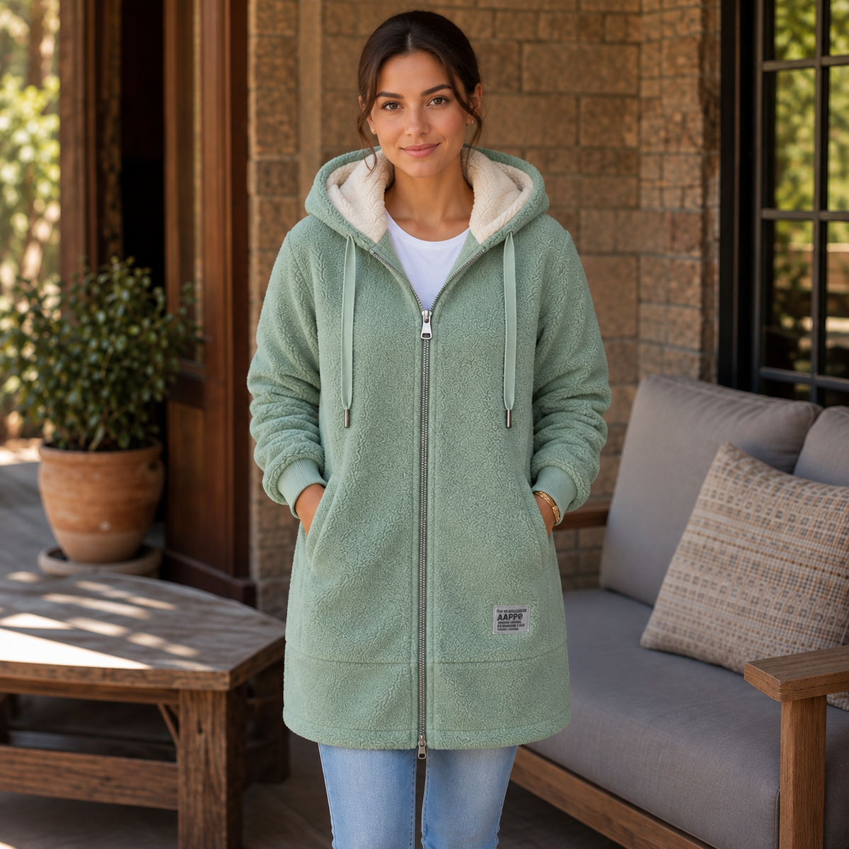Hannah | Faux Fleece Lined Hooded Zip Jacket