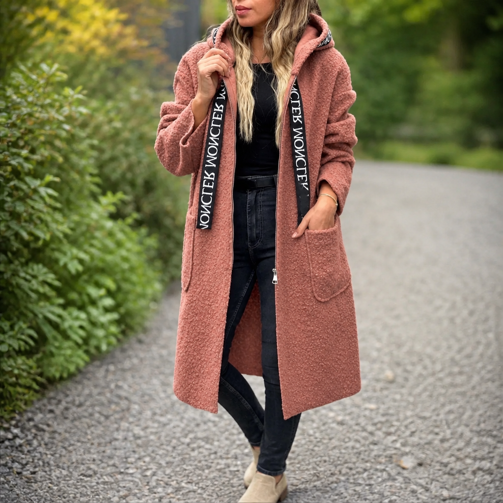 Rachel | Hooded Zip Front Long Coat