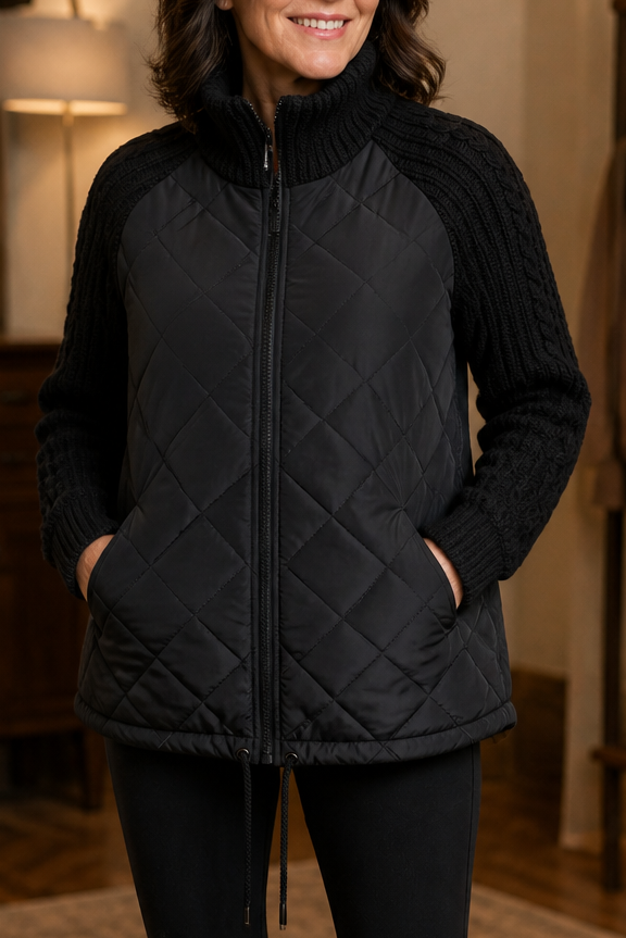 Rosalie | Knit-Panel Quilted Patchwork Puffer Jacket