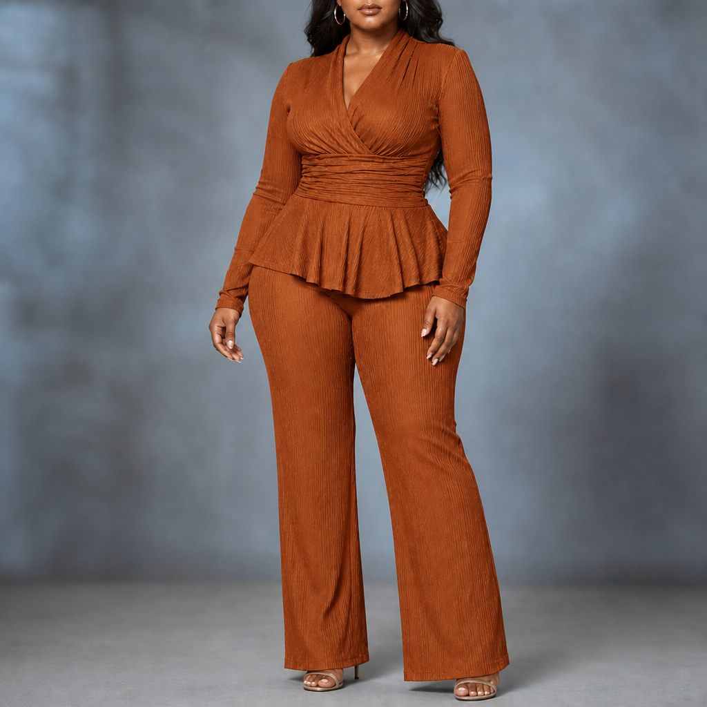 Molly | Pleated Waist Flared Leg Top & Trousers Set