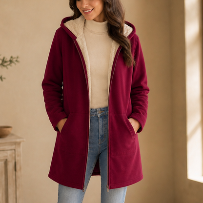 Rebecca | Faux Fleece Lined Hooded Mid Length Jacket