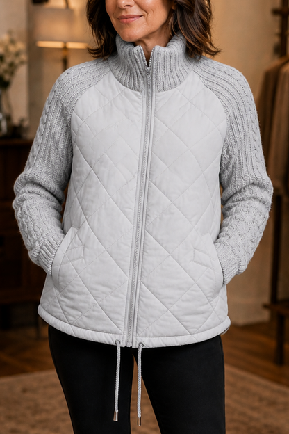 Rosalie | Knit-Panel Quilted Patchwork Puffer Jacket