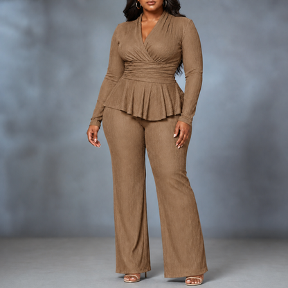 Molly | Pleated Waist Flared Leg Top & Trousers Set