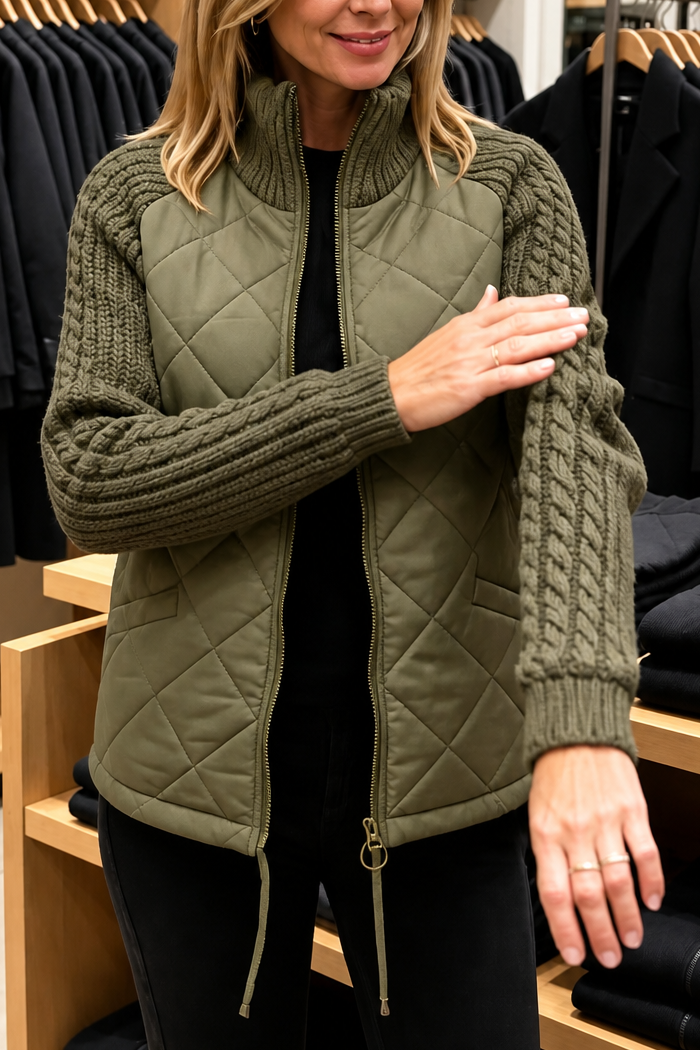 Rosalie | Knit-Panel Quilted Patchwork Puffer Jacket