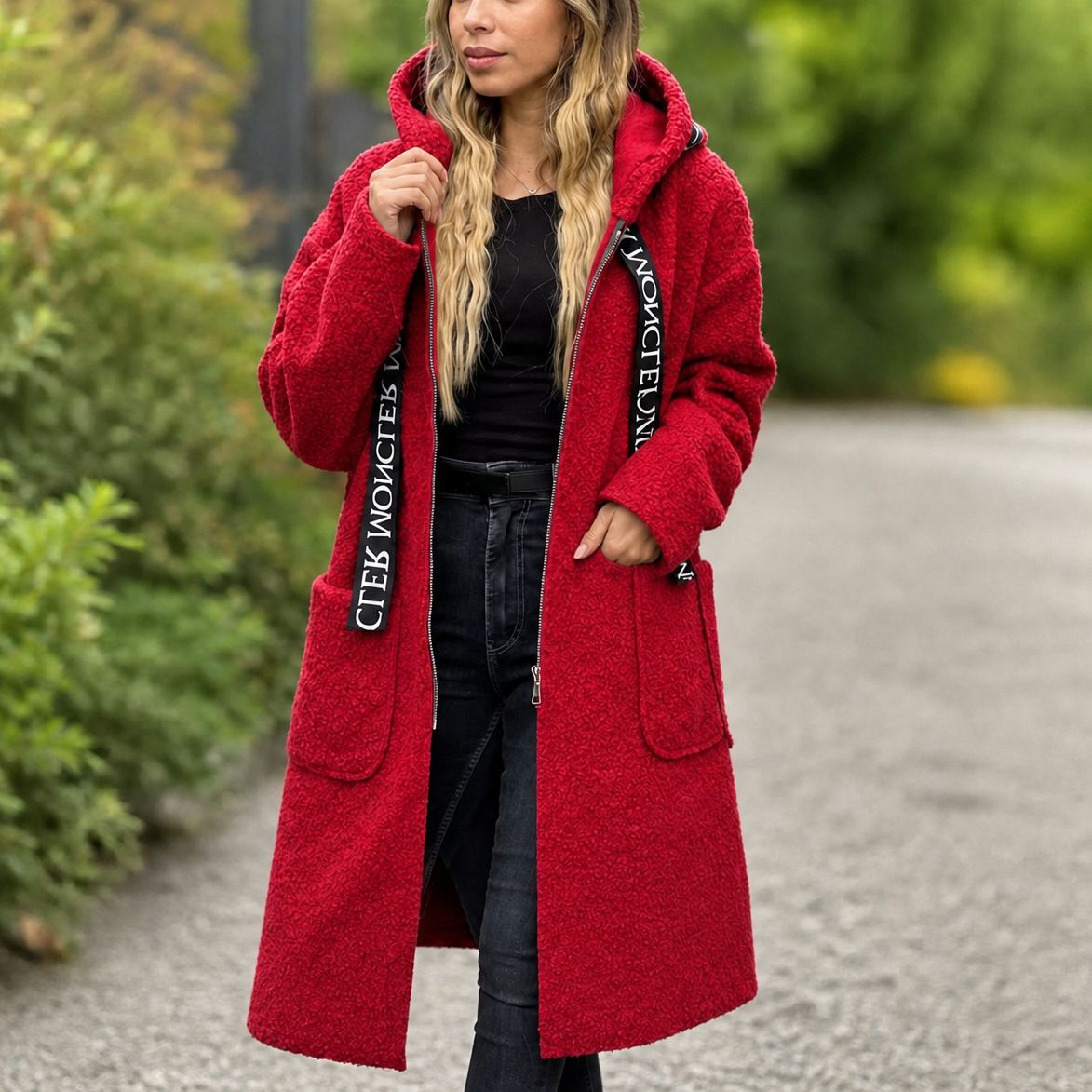 Rachel | Hooded Zip Front Long Coat