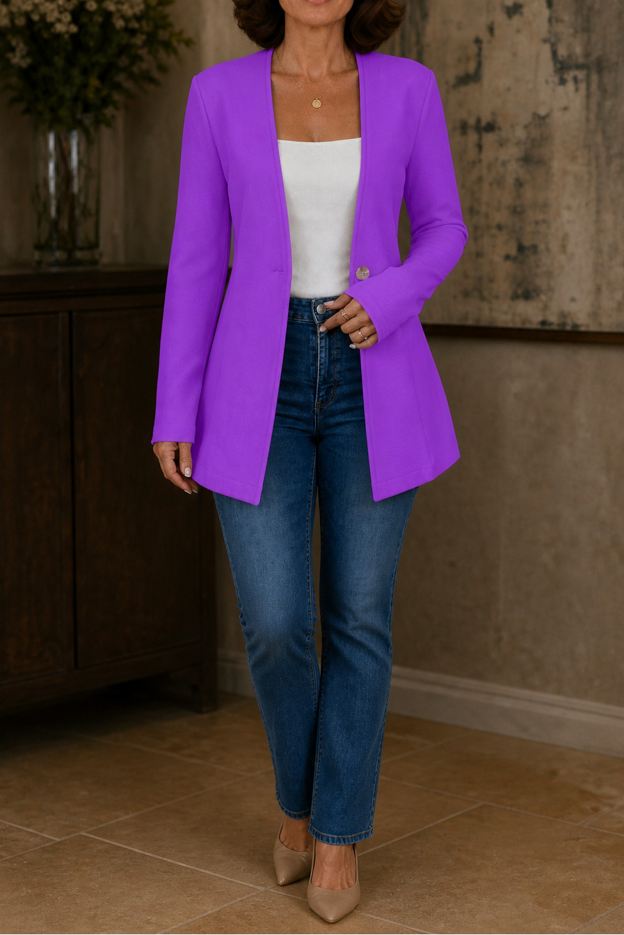Adeline | V-Neck Single-Button A-Line Blazer
