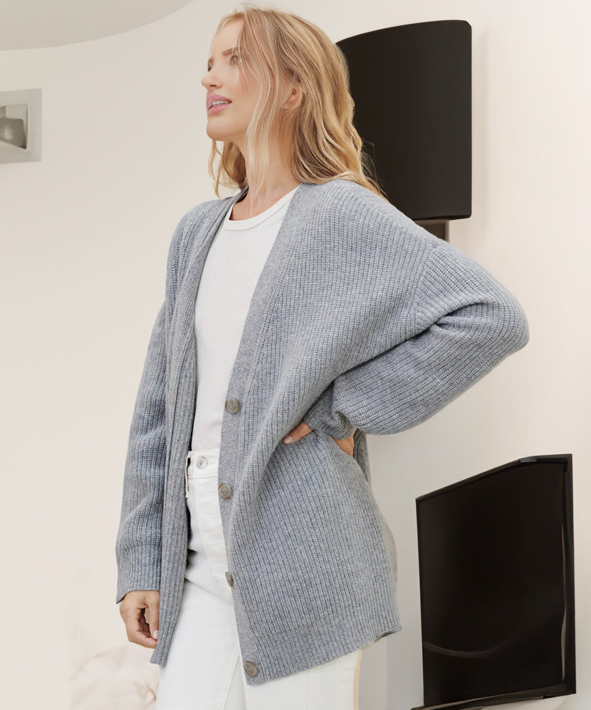Farrah | Ribbed V-Neck Button-Front Cardigan